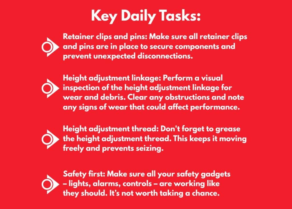 daily skid steer grader maintenance tasks