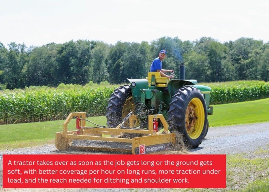A tractor works better for a large grading job